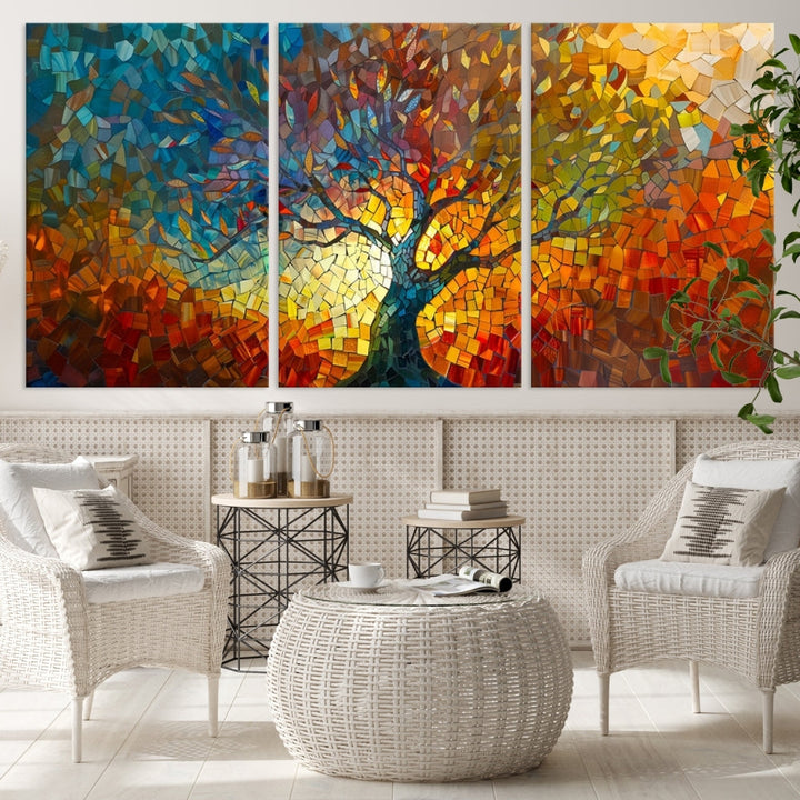 Mosaic Tree Canvas Print Stained Glass Printed Wall Art Extra Large Canvas Print Framed