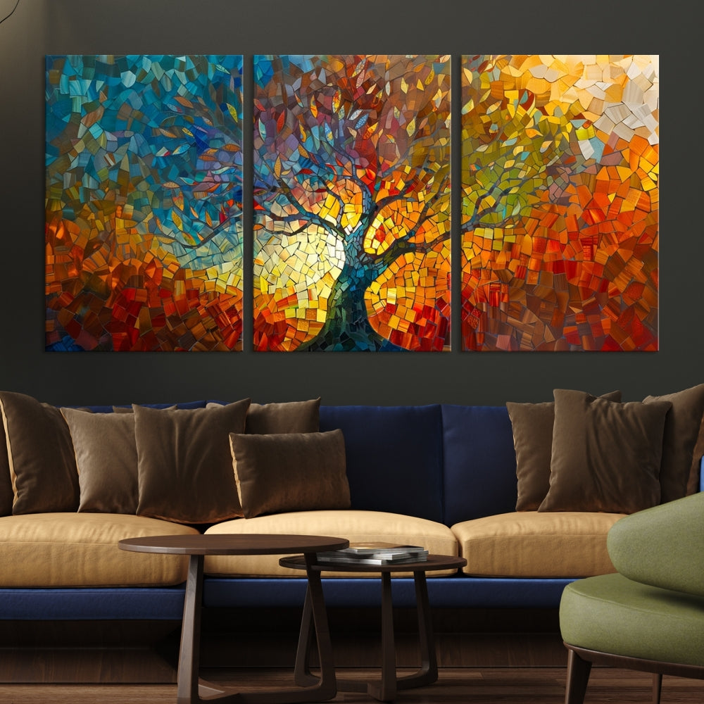 Mosaic Tree Canvas Print Stained Glass Printed Wall Art Extra Large Canvas Print Framed