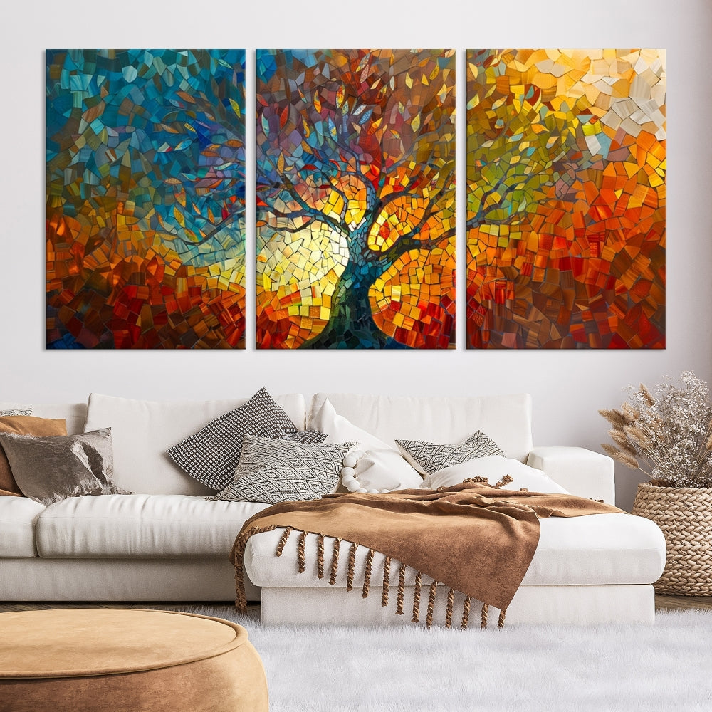 Mosaic Tree Canvas Print Stained Glass Printed Wall Art Extra Large Canvas Print Framed