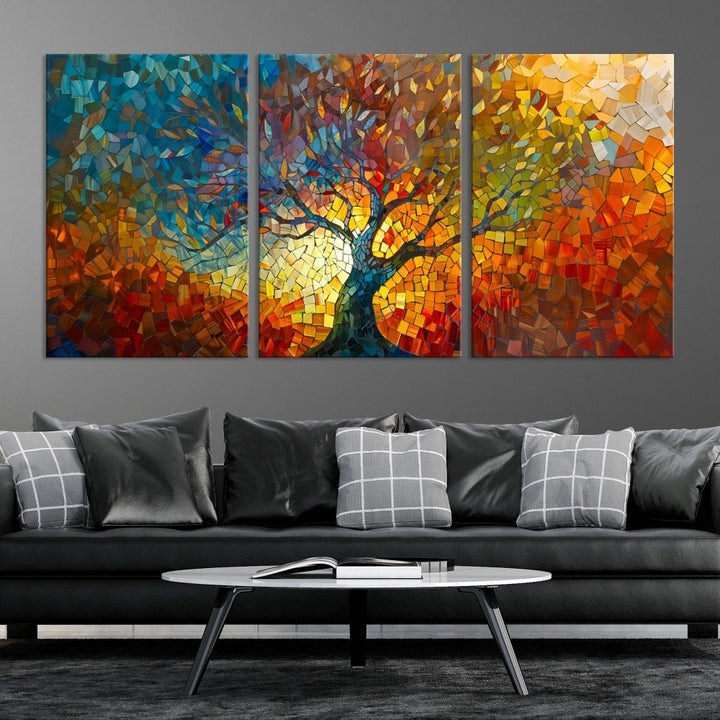 Mosaic Tree Canvas Print Stained Glass Printed Wall Art Extra Large Canvas Print Framed