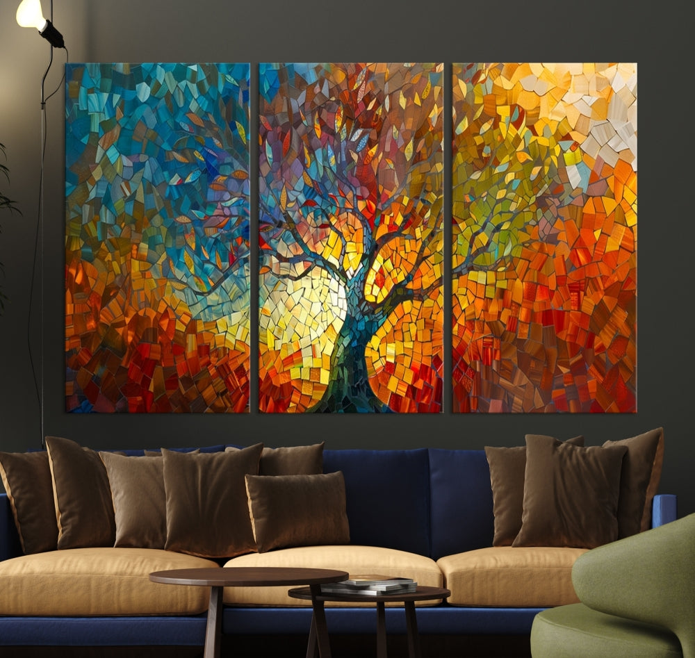 Mosaic Tree Canvas Print Stained Glass Printed Wall Art Extra Large Canvas Print Framed