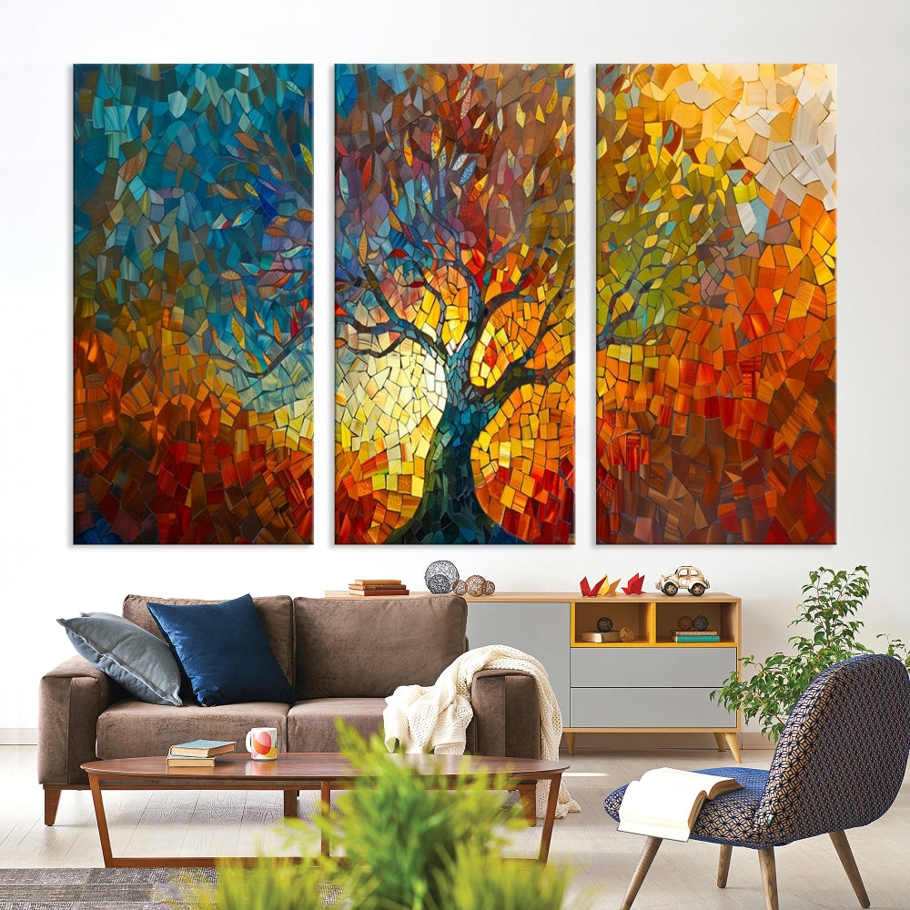 Mosaic Tree Canvas Print Stained Glass Printed Wall Art Extra Large Canvas Print Framed