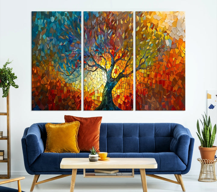 Mosaic Tree Canvas Print Stained Glass Printed Wall Art Extra Large Canvas Print Framed