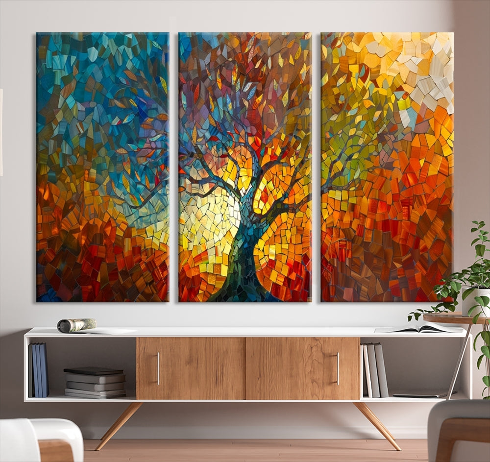 Mosaic Tree Canvas Print Stained Glass Printed Wall Art Extra Large Canvas Print Framed