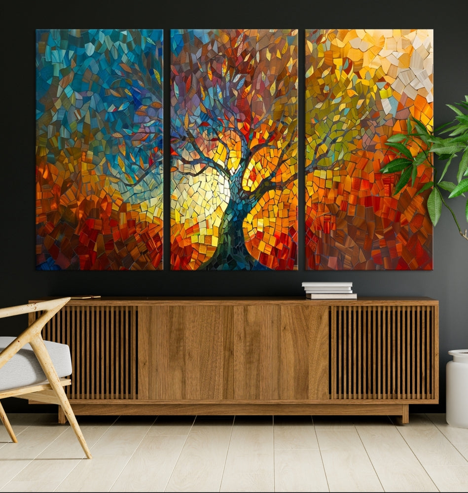 Mosaic Tree Canvas Print Stained Glass Printed Wall Art Extra Large Canvas Print Framed