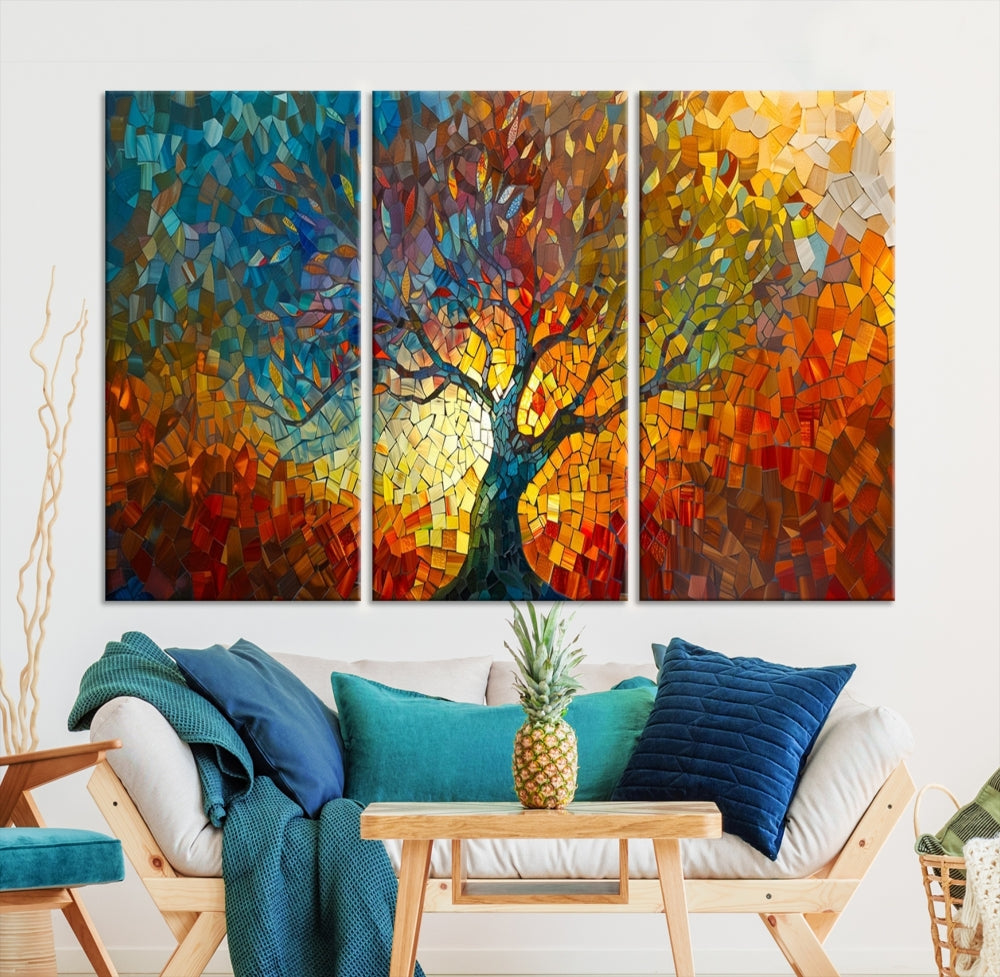 Mosaic Tree Canvas Print Stained Glass Printed Wall Art Extra Large Canvas Print Framed