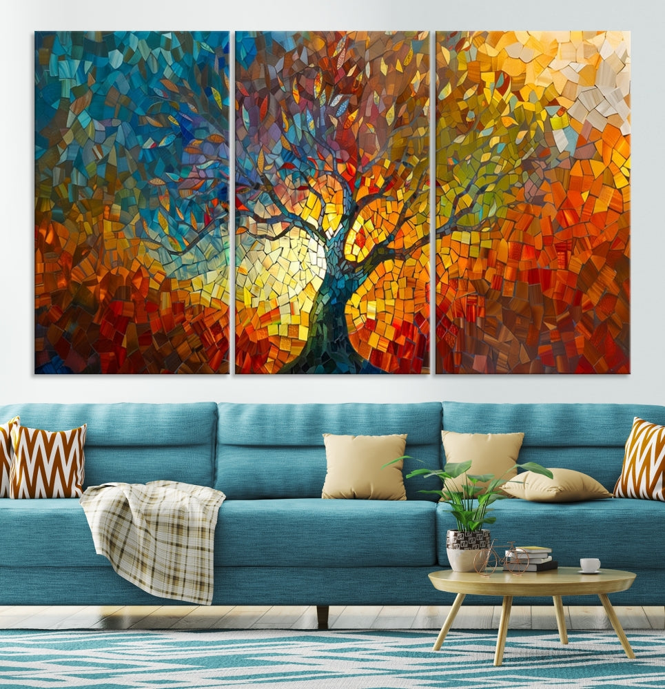 Mosaic Tree Canvas Print Stained Glass Printed Wall Art Extra Large Canvas Print Framed