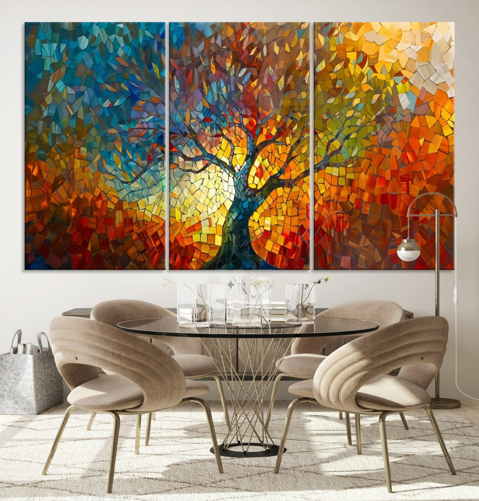 Mosaic Tree Canvas Print Stained Glass Printed Wall Art Extra Large Canvas Print Framed