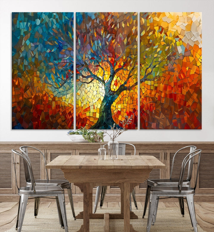 Mosaic Tree Canvas Print Stained Glass Printed Wall Art Extra Large Canvas Print Framed