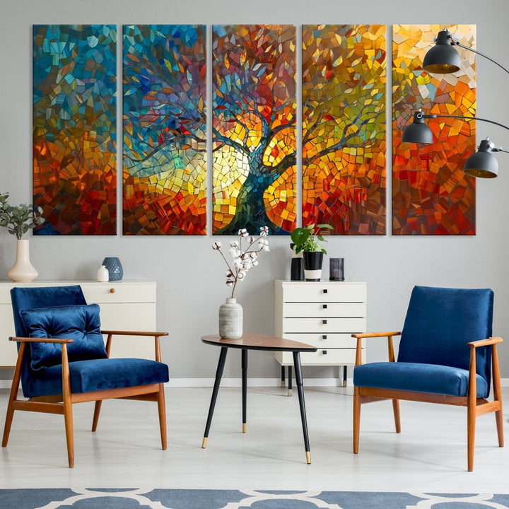 Mosaic Tree Canvas Print Stained Glass Printed Wall Art Extra Large Canvas Print Framed