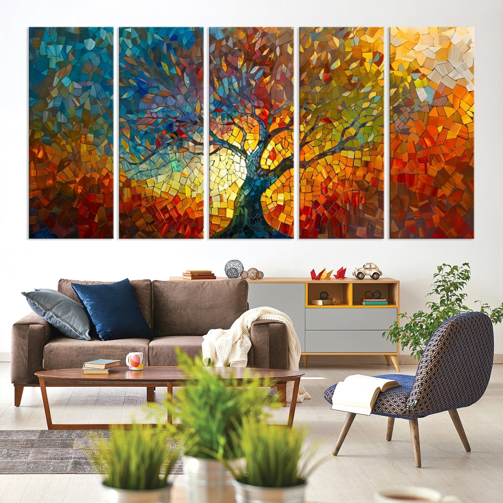 Mosaic Tree Canvas Print Stained Glass Printed Wall Art Extra Large Canvas Print Framed