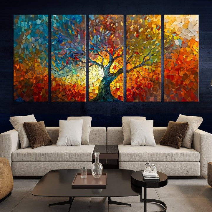 Mosaic Tree Canvas Print Stained Glass Printed Wall Art Extra Large Canvas Print Framed