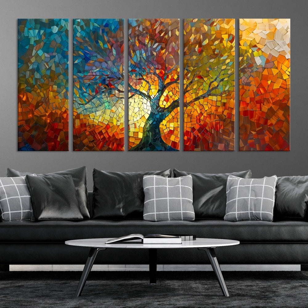 Mosaic Tree Canvas Print Stained Glass Printed Wall Art Extra Large Canvas Print Framed