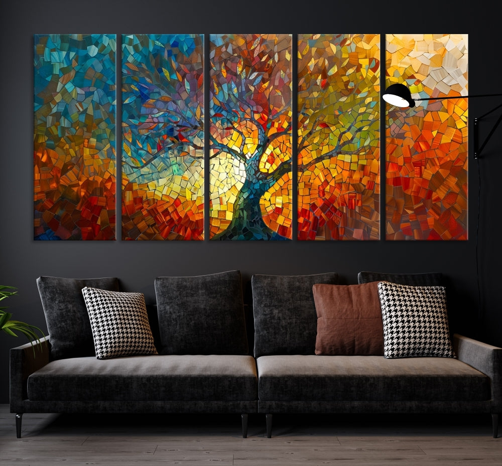 Mosaic Tree Canvas Print Stained Glass Printed Wall Art Extra Large Canvas Print Framed