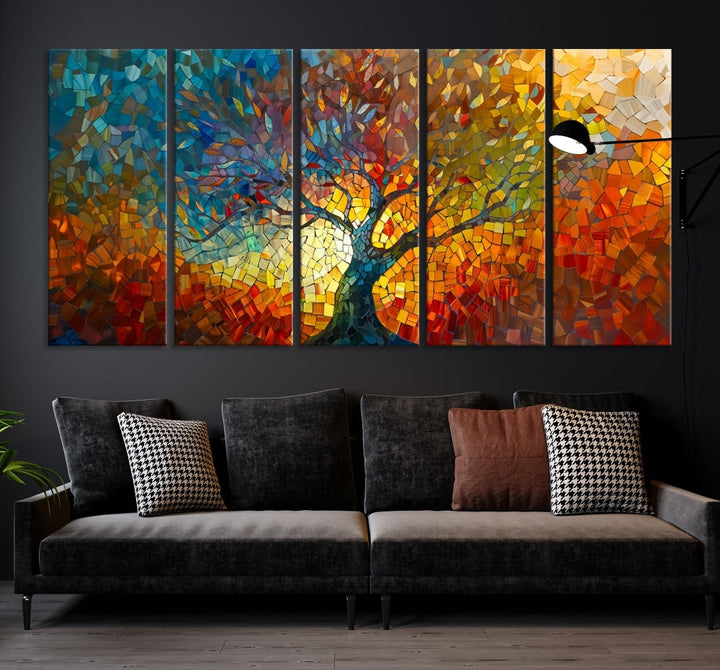 Mosaic Tree Canvas Print Stained Glass Printed Wall Art Extra Large Canvas Print Framed