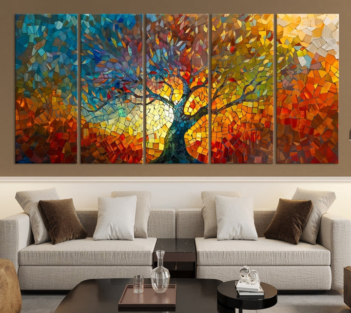 Mosaic Tree Canvas Print Stained Glass Printed Wall Art Extra Large Canvas Print Framed