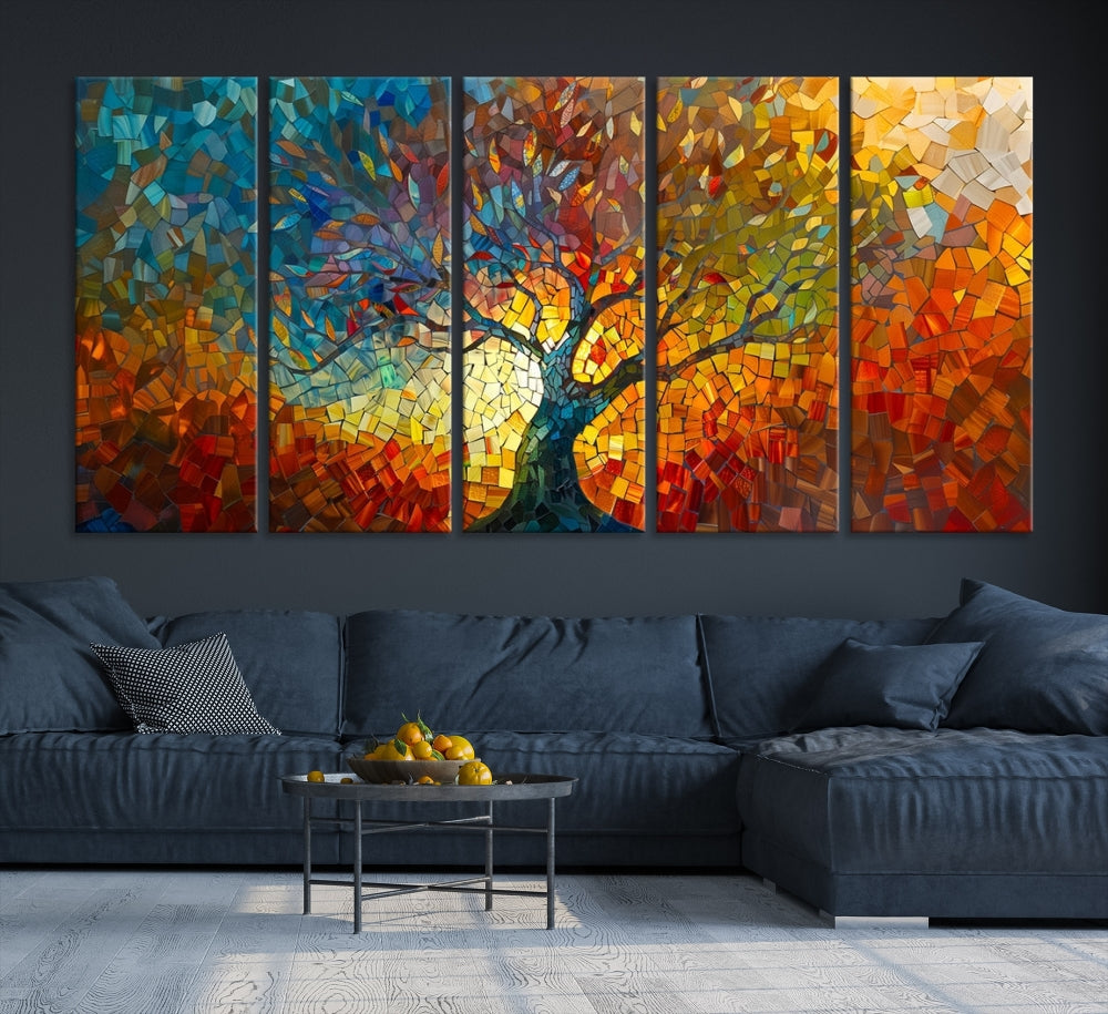 Mosaic Tree Canvas Print Stained Glass Printed Wall Art Extra Large Canvas Print Framed