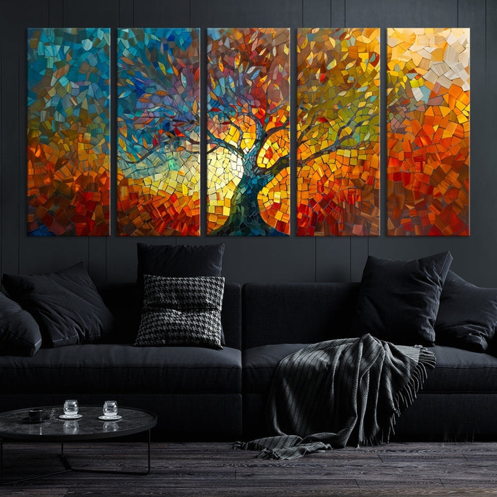 Mosaic Tree Canvas Print Stained Glass Printed Wall Art Extra Large Canvas Print Framed