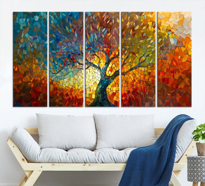 Mosaic Tree Canvas Print Stained Glass Printed Wall Art Extra Large Canvas Print Framed