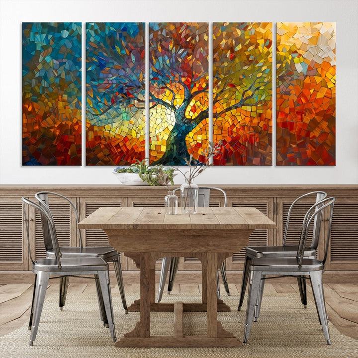 Mosaic Tree Canvas Print Stained Glass Printed Wall Art Extra Large Canvas Print Framed