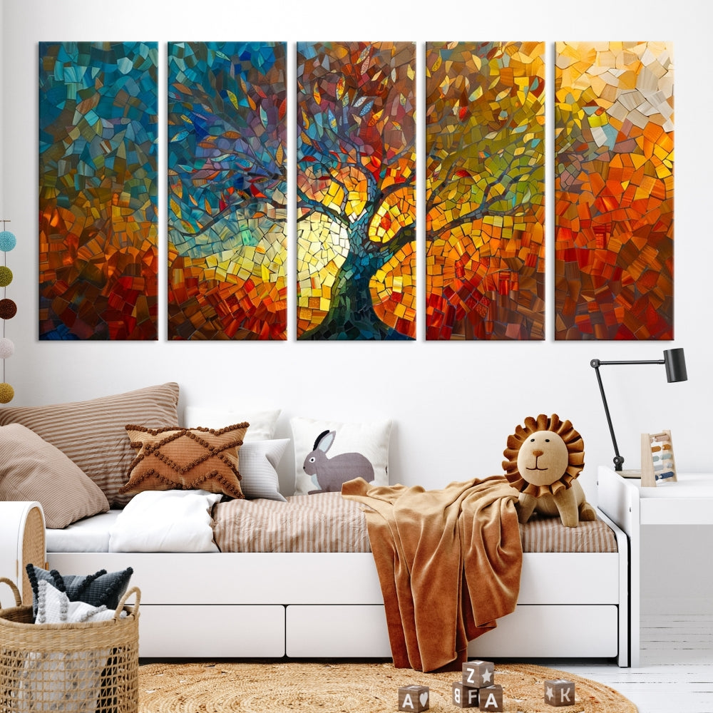 Mosaic Tree Canvas Print Stained Glass Printed Wall Art Extra Large Canvas Print Framed