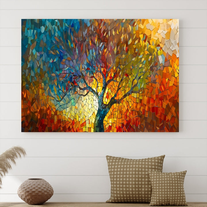 Mosaic Tree Canvas Print Stained Glass Printed Wall Art Extra Large Canvas Print Framed