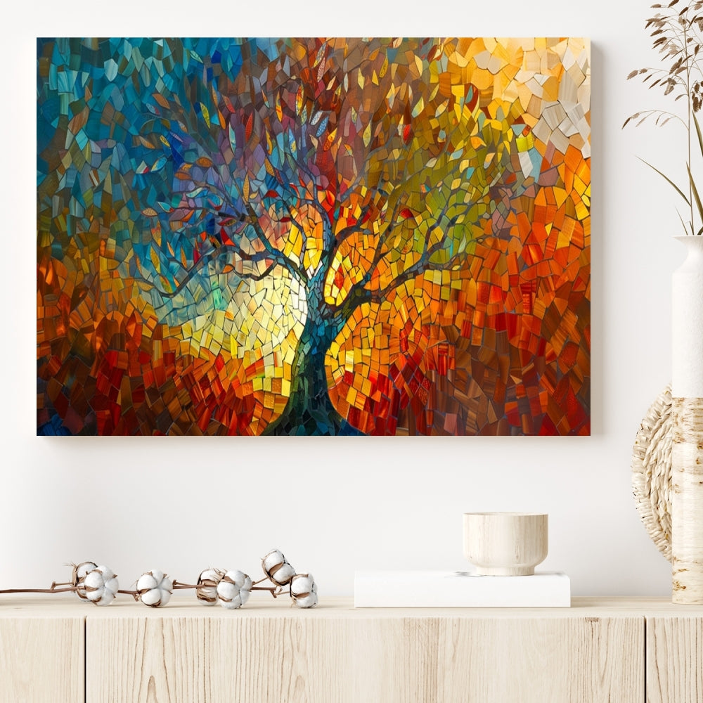 Mosaic Tree Canvas Print Stained Glass Printed Wall Art Extra Large Canvas Print Framed