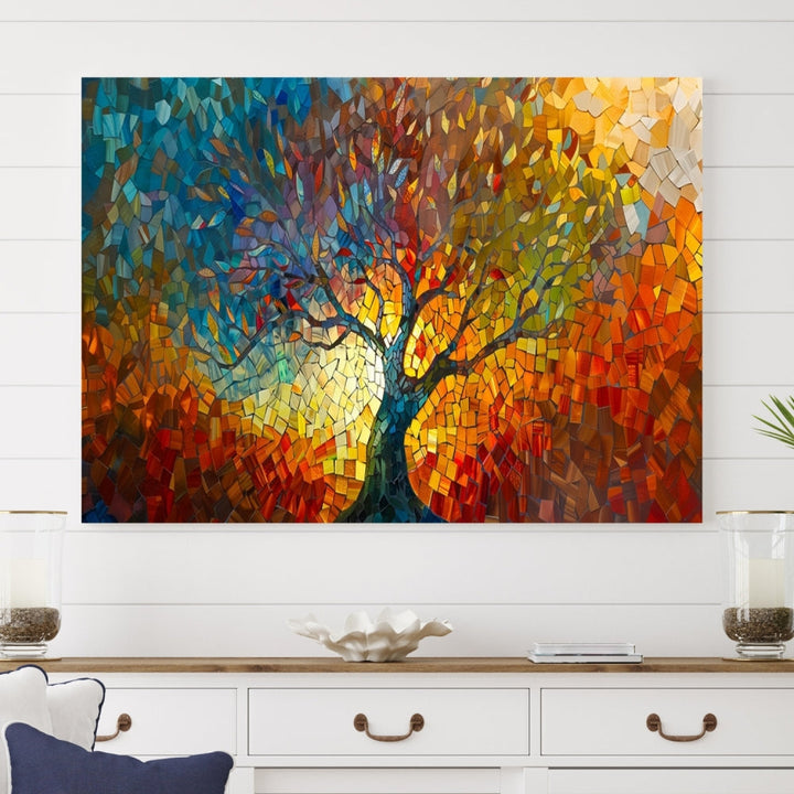 Mosaic Tree Canvas Print Stained Glass Printed Wall Art Extra Large Canvas Print Framed