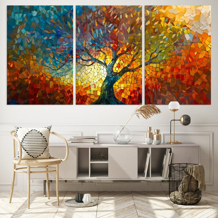 Mosaic Tree Canvas Print Stained Glass Printed Wall Art Extra Large Canvas Print Framed