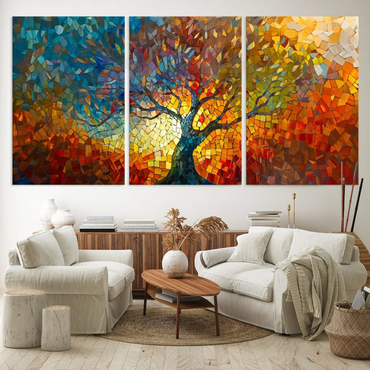 Mosaic Tree Canvas Print Stained Glass Printed Wall Art Extra Large Canvas Print Framed