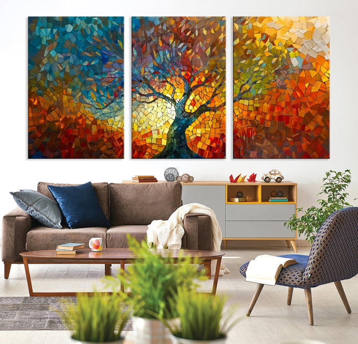 Mosaic Tree Canvas Print Stained Glass Printed Wall Art Extra Large Canvas Print Framed