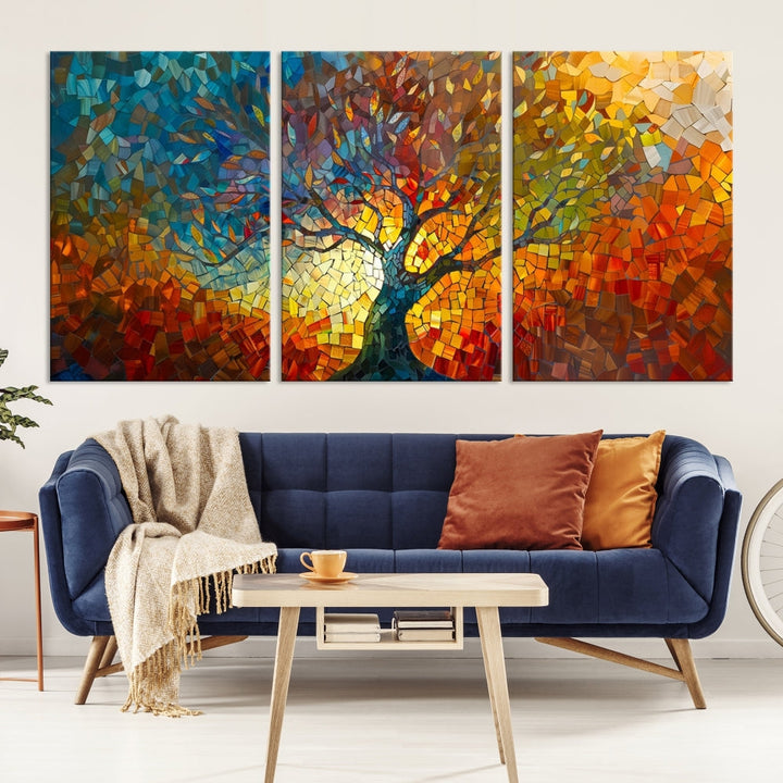 Mosaic Tree Canvas Print Stained Glass Printed Wall Art Extra Large Canvas Print Framed