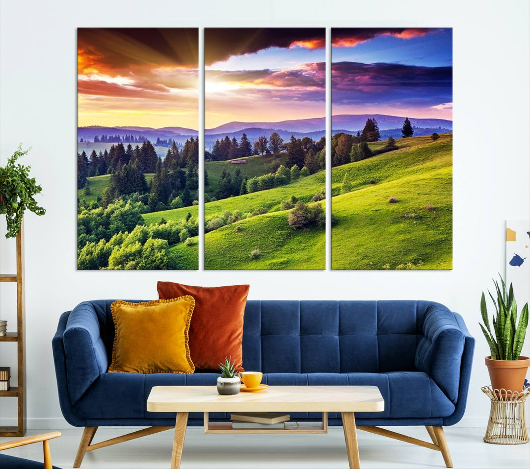 Mountain and Rolling Hills Canvas Wall Art Print - Large Nature Landscape Wall Art Print for Living Room, Modern Mountain Wall Decor, Ready to Hang