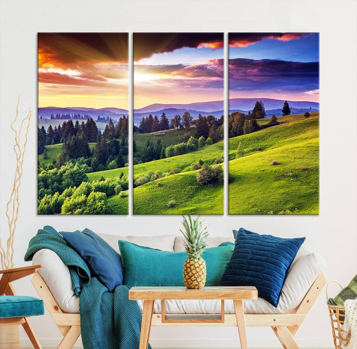 Mountain and Rolling Hills Canvas Wall Art Print - Large Nature Landscape Wall Art Print for Living Room, Modern Mountain Wall Decor, Ready to Hang