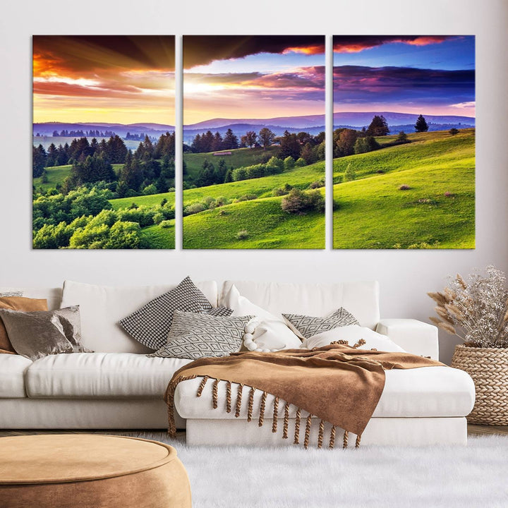 Mountain and Rolling Hills Canvas Wall Art Print - Large Nature Landscape Wall Art Print for Living Room, Modern Mountain Wall Decor, Ready to Hang