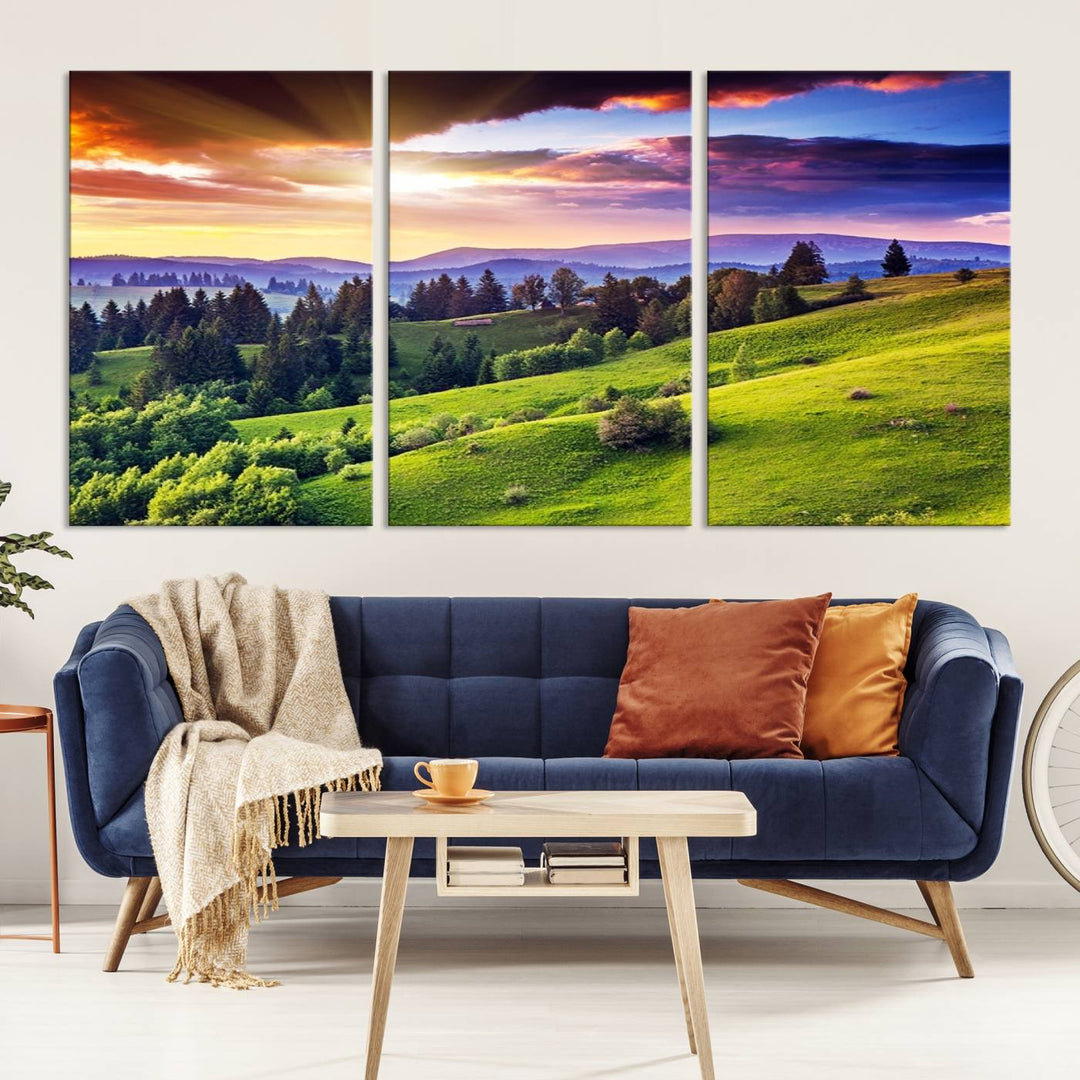 Mountain and Rolling Hills Canvas Wall Art Print - Large Nature Landscape Wall Art Print for Living Room, Modern Mountain Wall Decor, Ready to Hang