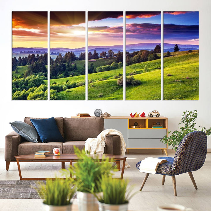 Mountain and Rolling Hills Canvas Wall Art Print - Large Nature Landscape Wall Art Print for Living Room, Modern Mountain Wall Decor, Ready to Hang