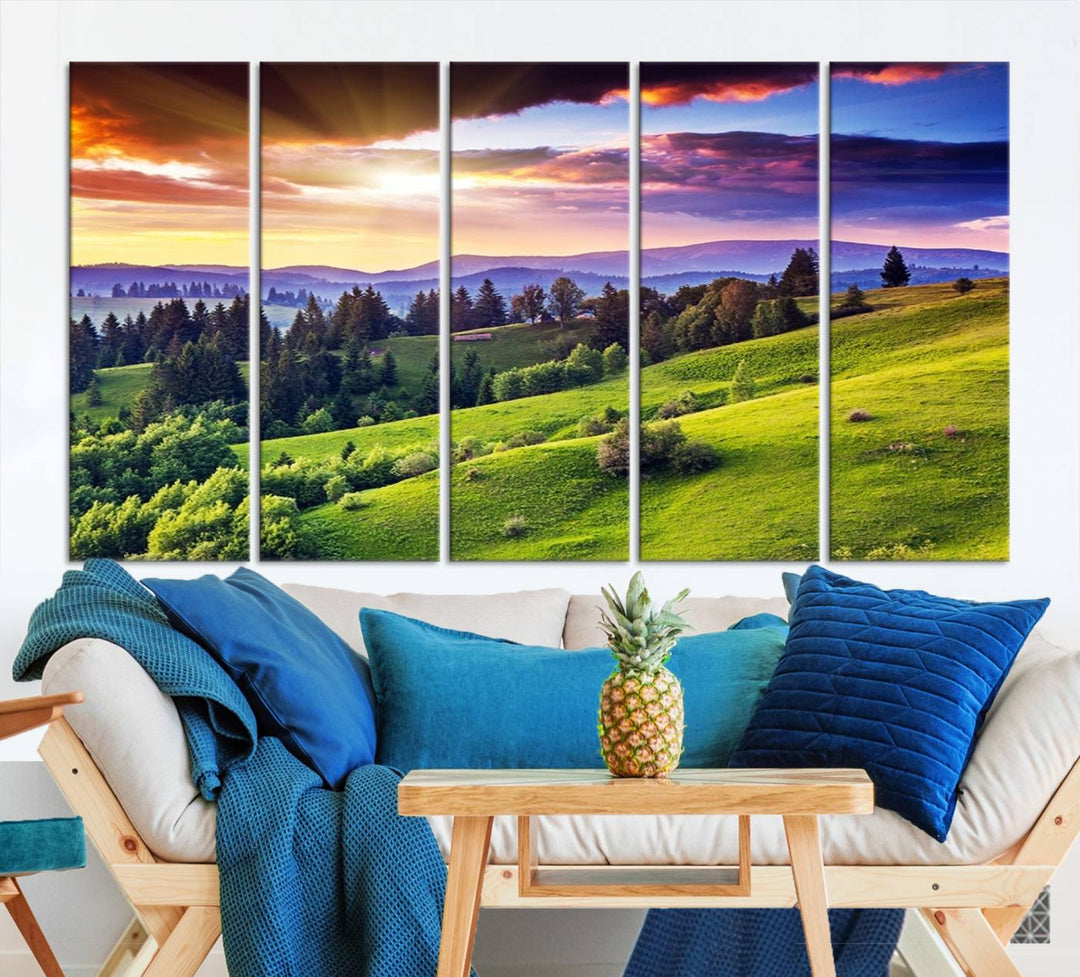 Mountain and Rolling Hills Canvas Wall Art Print - Large Nature Landscape Wall Art Print for Living Room, Modern Mountain Wall Decor, Ready to Hang