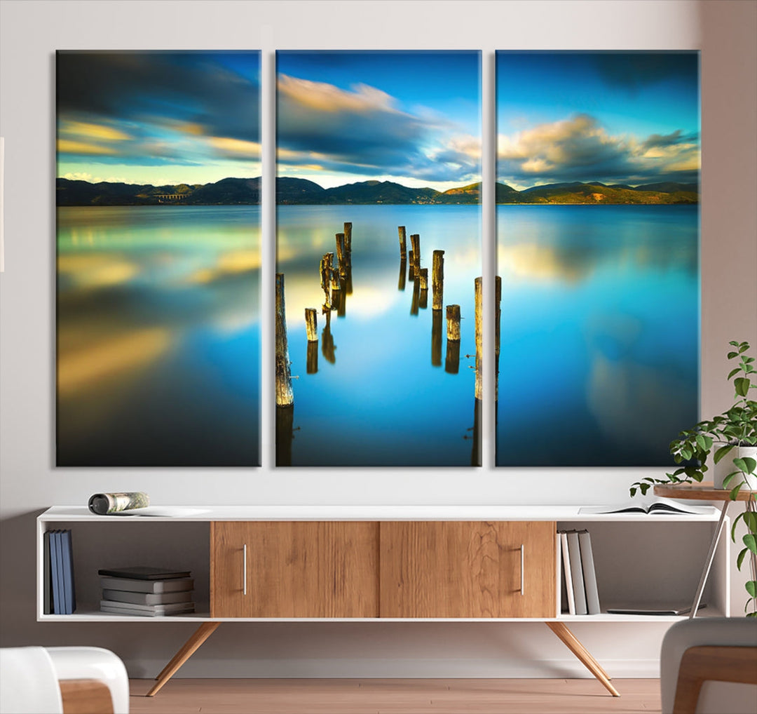 Mountain Lake Old Wood Pier Giclee Canvas Extra Large Wall Art Landscape Print