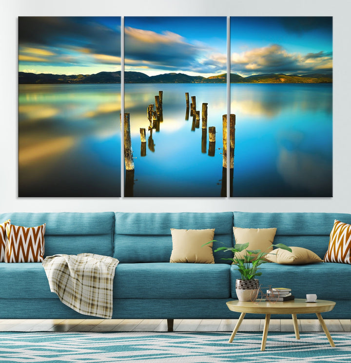 Mountain Lake Old Wood Pier Giclee Canvas Extra Large Wall Art Landscape Print