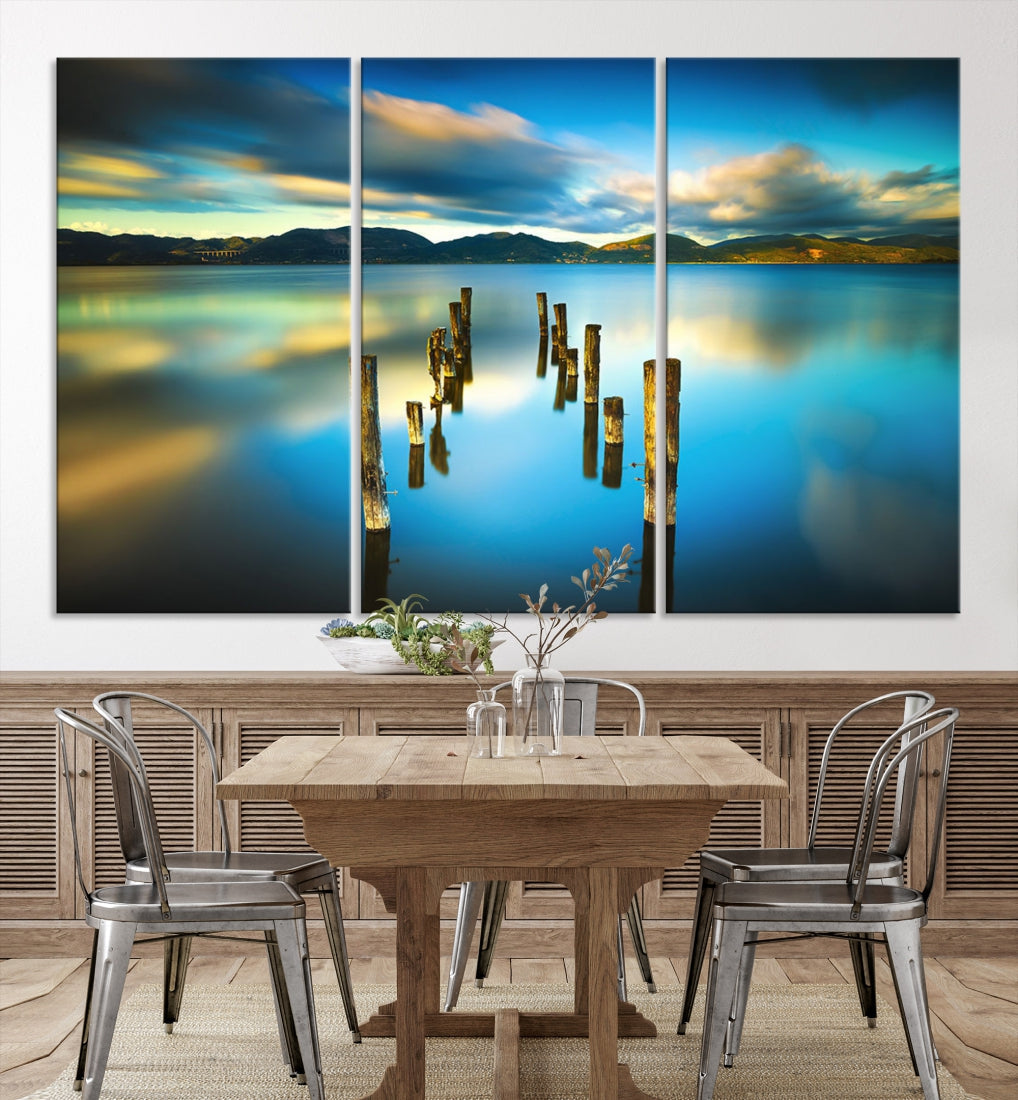 Mountain Lake Old Wood Pier Giclee Canvas Extra Large Wall Art Landscape Print