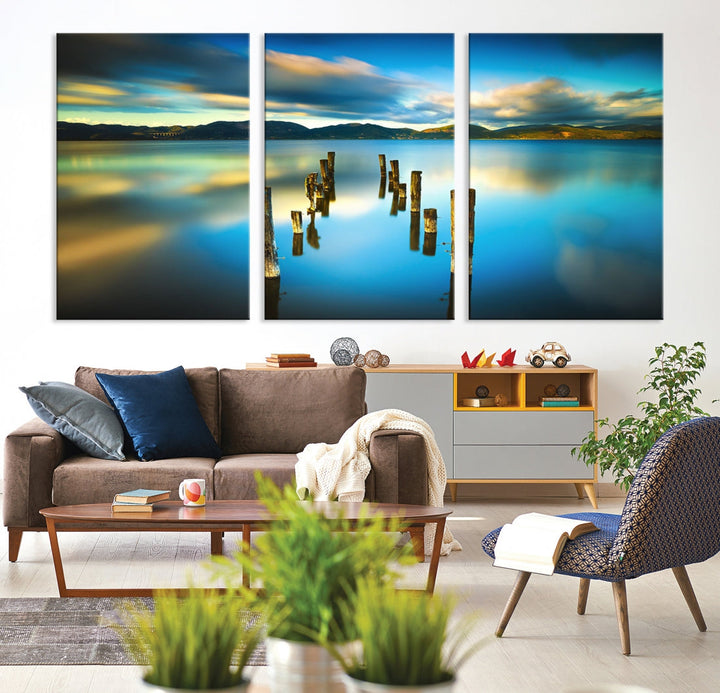 Mountain Lake Old Wood Pier Giclee Canvas Extra Large Wall Art Landscape Print