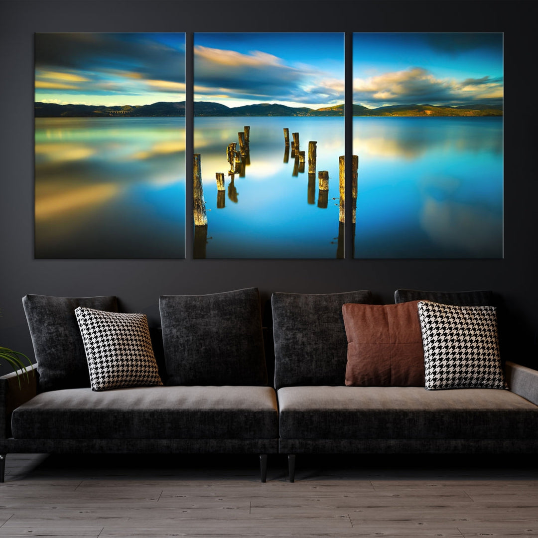 Mountain Lake Old Wood Pier Giclee Canvas Extra Large Wall Art Landscape Print