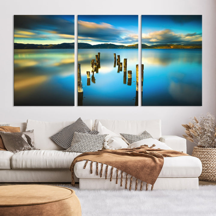 Mountain Lake Old Wood Pier Giclee Canvas Extra Large Wall Art Landscape Print