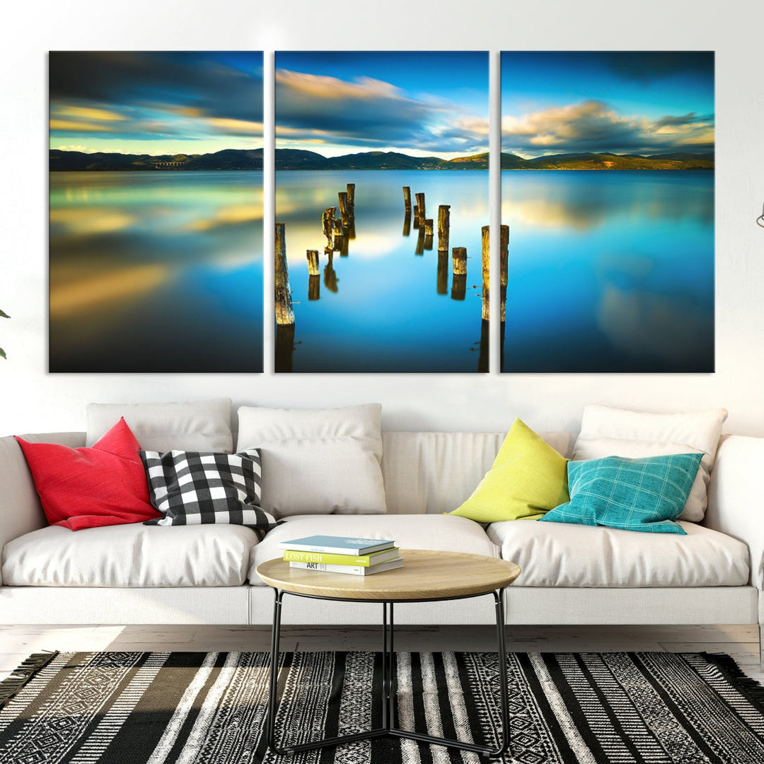 Mountain Lake Old Wood Pier Giclee Canvas Extra Large Wall Art Landscape Print