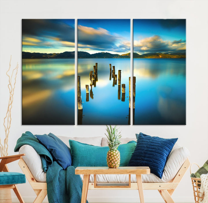 Mountain Lake Old Wood Pier Giclee Canvas Extra Large Wall Art Landscape Print