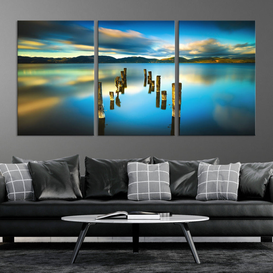 Mountain Lake Old Wood Pier Giclee Canvas Extra Large Wall Art Landscape Print