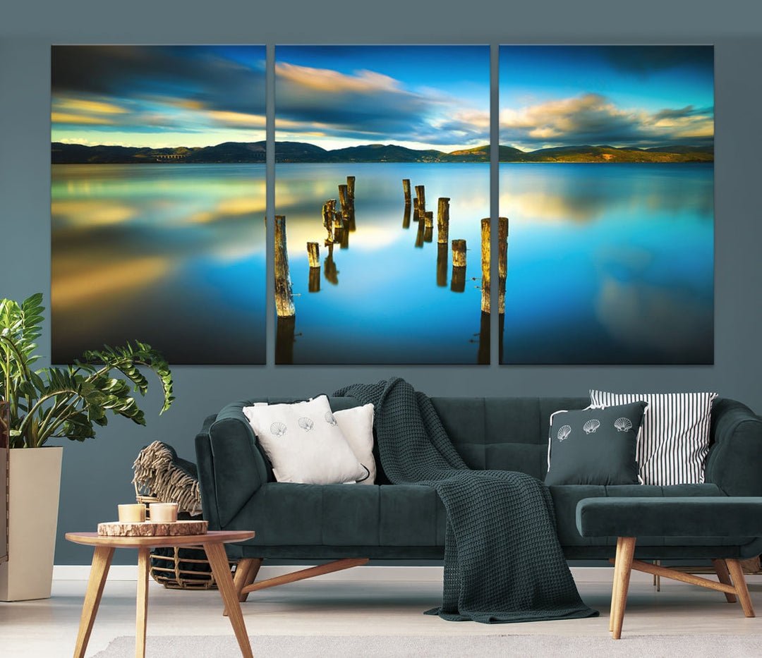 Mountain Lake Old Wood Pier Giclee Canvas Extra Large Wall Art Landscape Print