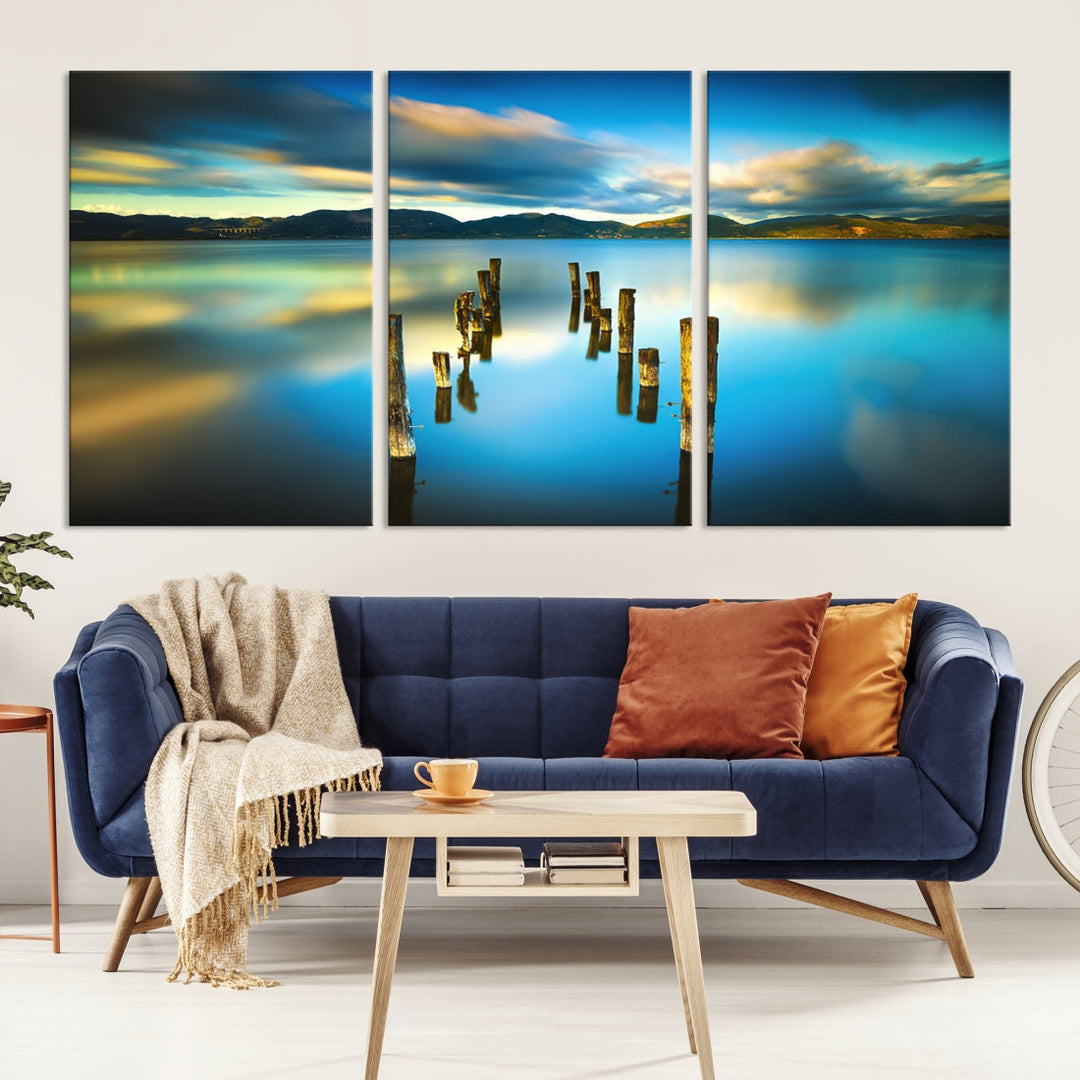 Mountain Lake Old Wood Pier Giclee Canvas Extra Large Wall Art Landscape Print