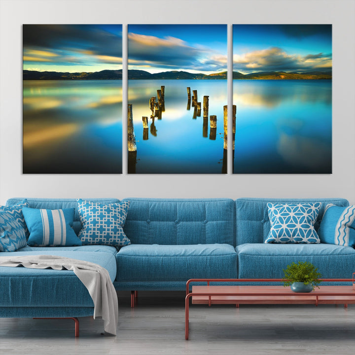 Mountain Lake Old Wood Pier Giclee Canvas Extra Large Wall Art Landscape Print